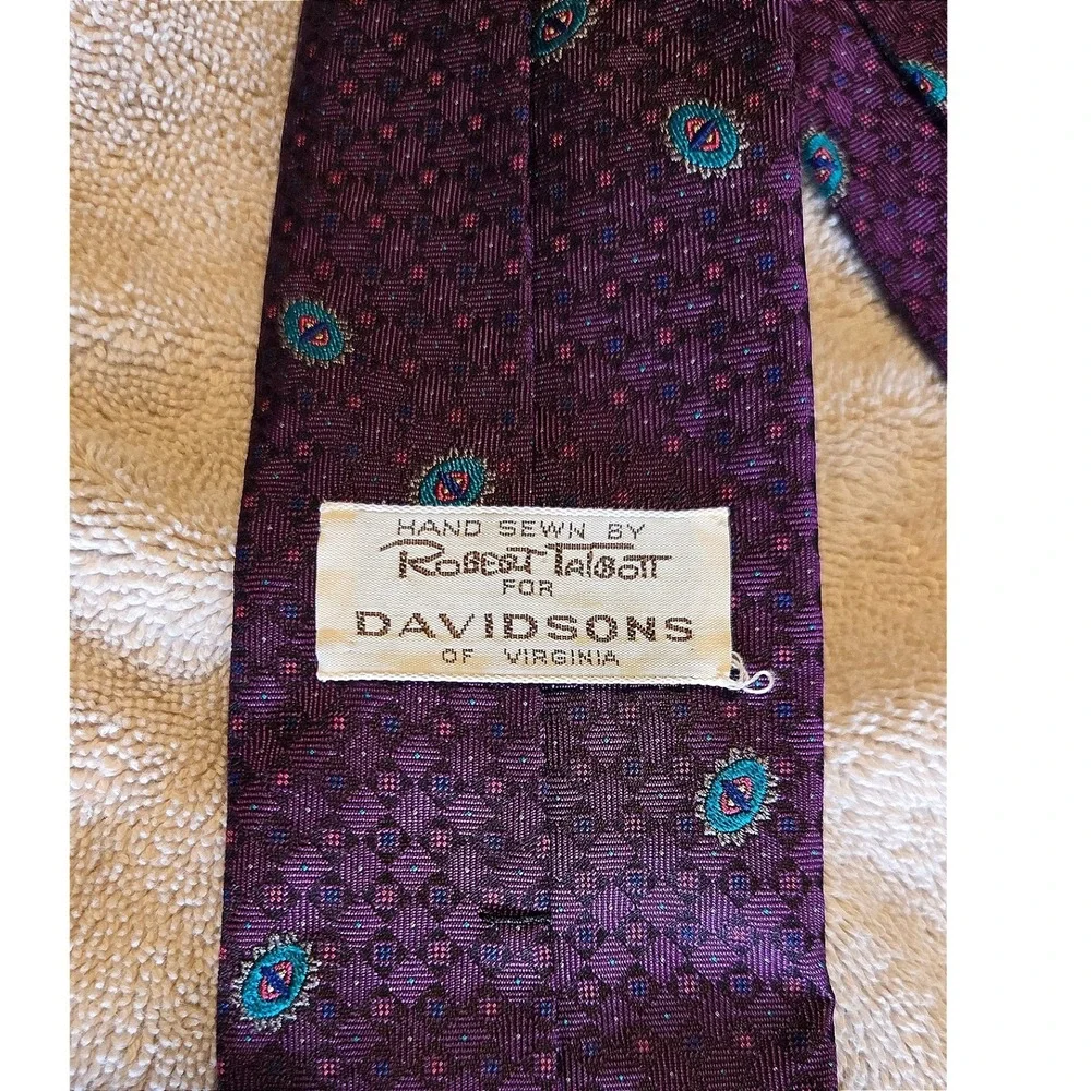 Robert Talbott‎ Silk Tie Purple Geometric Medallion Made in England Luxury